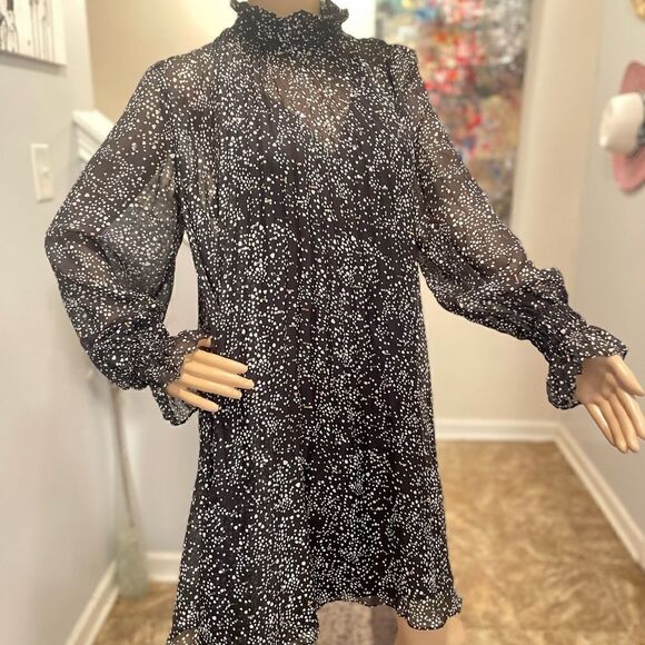 Maje Metallic Spot Print Silk Blend Swing Dress 40 - Picture 4 of 11